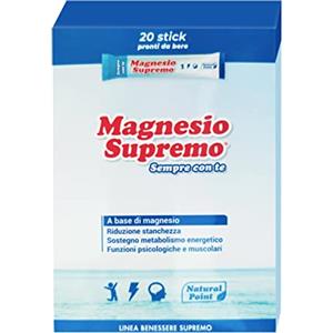 Natural Point srl Magnesio Supremo Con Te, Venti bustine da portare sempre con te, Vegano, Senza Zuccheri, OGM, Glutine o Lattosio, Ideale per chi è sempre di corsa.