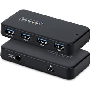 StarTech Hub 4 Porte USB-A 5Gbps, Autoalimentato, Cavo Host 2-in-1 USB-C/USB-A, Porta Ricarica BC 1.2, Alimentatore 24W Incluso, Compatibile MacBook e Windows