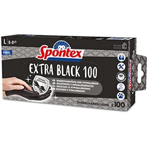 Spontex Extra Black Guanti monouso in vinile, senza polvere e senza lattice, versatili, in pratica scatola dispenser, taglia L, confezione da 100, colore: Nero