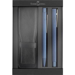 Faber-Castell 202186 - Set regalo Neo Slim blu scuro, con penna stilografica, penna a sfera e astuccio per penne, set da scrittura elegante