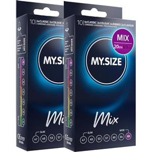 MY.SIZE Mix preservativi 69 mm 20 Pezzi - misura XXXXL | varianti: blu, rosso aroma fragola, nervurati, naturali | preservativi premium | marchio tedesco | spessore 0,07 mm