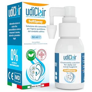 Udivita Spray Auricolare per Pulizia Orecchie 50ml - UdiClair SoftSpray Scioglie Tappi di Cerume con Getto Nebulizzato - Formula Delicata con Camomilla Ideale per Uso Quotidiano Adulti Anziani e Bambini