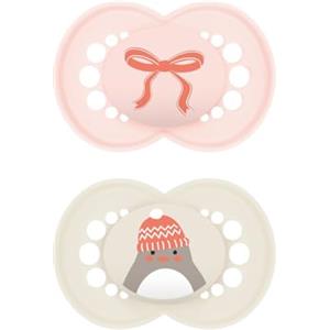 MAM Original Winter Limited Edition Succhietto 6+ Mesi (Set da 2), Ciuccio MAM 6-16 mesi a tema invernale e natalizio, Regalo neonato con tettarella in silicone e porta ciuccio sterilizzatore, Rosa