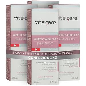 Vitalcare | Swiss - Shampoo Anticaduta Donna, Shampoo Rivitalizzante e Fortificante, Contrasta la Caduta dei Capelli, con Vitamine E, B3 e Complesso di Molecole Follicusan, 4 x 250 ml