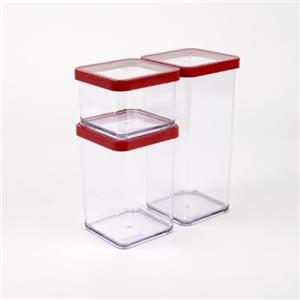 Rotho Loft - Set di 3 contenitori in plastica per uso alimentare (SAN), senza BPA, trasparente/rosso, 1 x 0,5 l + 1 x 1,5 l (21,2 x 11,4 x 23,5 cm)