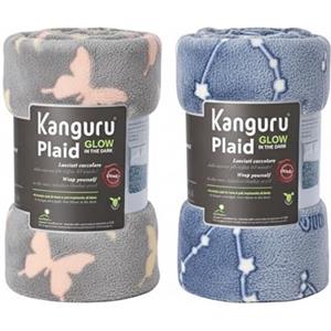 Kanguru Pigiama Party Kit - Set 2 Plaid Glow in the Dark 130x150 cm Farfalle Grigio + Costellazioni Azzurro - Plaid Pile Morbido Fluorescente per Feste Amiche Decorazioni - Idea Regalo