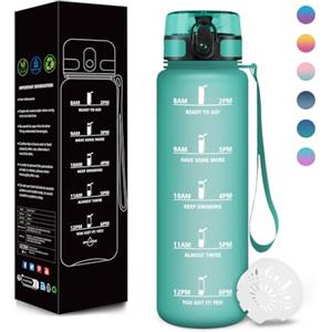 Motswedi Borraccia, 500ML Senza BPA, Borraccia Bambini, Design della Serratura a Prova di Perdite, Bottiglia Motivazionale, Con Marca Temporale, Bottiglia per Scuole, Uso Quotidiano - Blu&verde