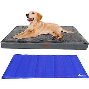 VOUNOT® Cuscino per Cane Ortopedico con Tappetino di Raffreddamento in Gel, Cuccia Materassino Cani Sfoderabile Lavabile con Tappeto Rinfrescante, 115x81x9cm