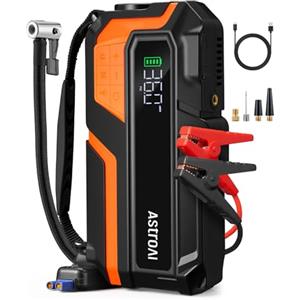 AstroAI MF16 Booster Avviamento 8000A & 150PSI Compressore Aria Portatile, Avviatore di Emergenza per Auto/Moto (10L Benzina/8L Diesel) con Torcia LED&Display