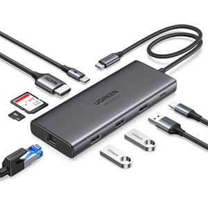 UGREEN Revodok Pro 109 Hub USB C 3.2 Gen 2 10Gbps HDMI 4K60Hz Ethernet RJ45 Adattatore Type C PD Carica 100W Lettore Schede SD TF Compatibile con MacBook Pro Air iPad iPhone 17 Surface