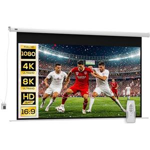HOMCOM Telo Proiettore Motorizzato da 100 Pollici 4K HD Formato 16:9, Schermo Proiettore Motorizzato Elettrico con Telecomando, Telo Videoproiettore per Casa, Cinema, Ufficio, Home, 251x168 cm, Bianco