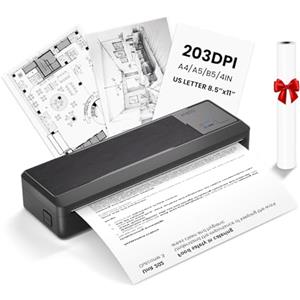 vretti P83 Stampante Portatile A4, Stampante Termica Portatile A5 per Viaggio, Connessione Bluetooth per Smartphone, Compatibile con Android/iOS, Stampante da Viaggio per Casa, Studio, Nero