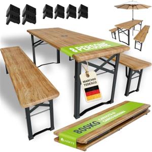 Juskys Set birreria Bichl 3 pezzi e pieghevole 170x46x77 cm - Set di mobili da giardino tavolo da birra e 2 panche da birra - set per tendone in legno Set da campeggio