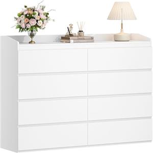Hzuaneri Cassettiera, 8 cassetti, Mobile Laterale con Piano di Lavoro, Armadietto con Corrimano Superiore, Mobile Ingresso, Stile Moderno, Adatto per Soggiorno, Camera da Letto, Bianco DC32903X