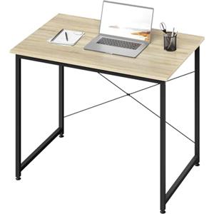 WOLTU Scrivania Salvaspazio, Tavolo da Lavoro, Scrivania per Computer, Rovere Chiaro + Nero per Studio, Home Office, Camera da Letto, in Legno e Metallo, 80x60x75 cm