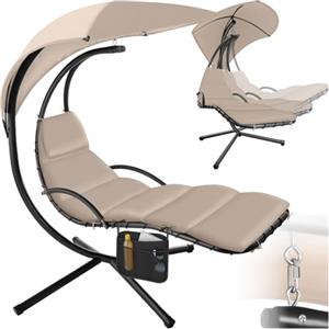 tectake® Sdraio Sospesa Elaria, Amaca, Altalena, Arredamento da Giardino, Parasole Protezione Raggi UV, Sedia a Sdraio Imbottita, Cuscino, Ergonomico, Balcone Terrazza - Beige