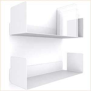 UNITURE® - Set di 2 mensole da Parete Bianche - Moderno Design da Parete - 2 x 40 cm libreria sospesa, Listello Bianco - Mensola Bianca - Mensola da Parete Bianca
