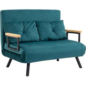 HOMCOM 4 in 1 Divano Letto 2 Posti, con Schienale Regolabile in 5 Posizioni, Divano Letto Matrimoniale Pieghevole con 2 Cuscini, Seduta Imbottita, in Velluto per Casa e Ufficio, 102x73x81 cm Blu scuro