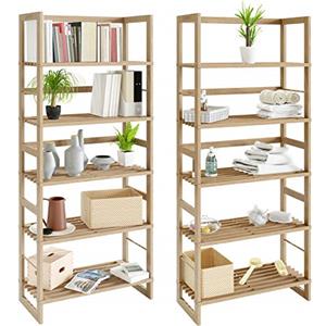 Casaria Set 2x Scaffale da bagno in Legno 5 Ripiani Mobiletto Cantina 135,5x58x27cm Libreria Salvaspazio Portaoggetti