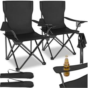 tectake® Set 2 Sedie da Campeggio Pieghevoli, Comoda Imbottitura, Sedie da Esterno con Tessuto in Poliestere, Bracciolo con Porta Bevande Incorporato, Pratica Borsa Inclusa - Nero
