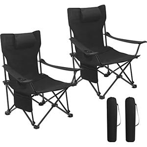 WOLTU Sedia Pieghevole Campeggio, Set di 2, Sedie Richiudibili Sedia da Pesca Leggera e Portatile, Max Portata 150 kg Nero