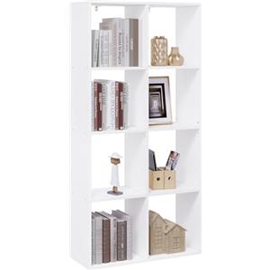 WOLTU Scaffale da Soggiorno a 4 Ripiani, Libreria in Legno Salvaspazio con 8 Cubi Portaoggetti, Mobile Multiuso Moderno Bianco, per Studio, Camera da Letto, Cucina, Ufficio, 71x29x140.5cm