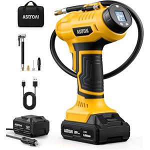 AstroAI 2-in-1 metallo cilindro compressore d'aria 20 V batteria e 12 V auto alimentazione portatile senza fili compressore elettrico 160 PSI pompa d'aria digitale per auto moto