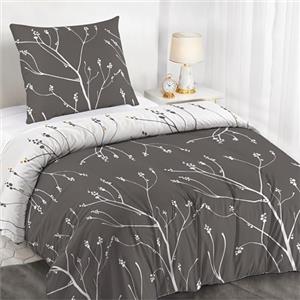 Dreamzie Copripiumino Singolo 135x200 cm con 1 Federe 80x80 cm - In Microfibra - Motivo a Rametti Grigi - Set Copripiumino Singolo 135X200