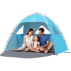 Wolfwise Tenda da Spiaggia UPF 50+ per Famiglia, Riparo Solare Anti-UV con 3 Finestre Ventilate, Pavimento Estensibile e Borsa per il Trasporto, Capacità 3 Persone, Blu
