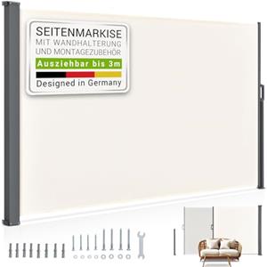 Juskys Tenda laterale Juskys Dubai 180 x 300 cm estensibile e opaca, frangivista e frangivento per balcone e terrazza, tenda laterale con staffa a muro - beige