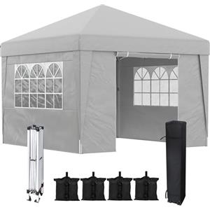 Outsunny Gazebo Pieghevole 3x3 Pop Up ad Altezza Regolabile con Porte, Finestre e Borsa da Trasporto, Gazebo da Esterno in Acciaio e Tessuto Oxford, per Giardino, Feste, Campeggio, UV30, Grigio Chiaro