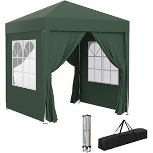 Outsunny Gazebo 2x2 m Pop-up Impermeabile con 4 Pareti Rimovibili, Gazebo Pieghevole in Metallo e Poliestere con Borsa da Trasporto, Verde