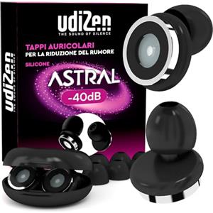 Udivita Tappi per Orecchie Antirumore per Viaggiare Dormire Studiare UdiZen Astral -40dB Insonorizzanti - 1 Paio Inserti Auricolari Ergonomici Riutilizzabili Riduzione Rumore SNR 40dB Colore Nero con Custodia