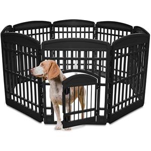 Iris Ohyama, Recinto per Cani da Interno, Plastica, Parco, Per Cucciolo, Gatti, Animali domestici, Interni, Esterni, Gabbia, Cuccia, Canile, A90cm/8 Pannelli, Nero, CI-908E