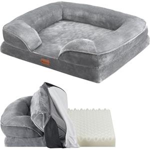 Juskys Cuccia per Cani Sheena M ortopedica, lavabile e antiscivolo - 72 x 60 x 17 cm - Divano per cani morbido per cani grigi - Letto per animali