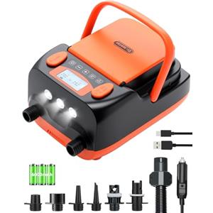 Dr.meter Pompa Elettrica, 6000mAh Pompa Elettrica SUP 12V DC Alimentato ad Alta Pressione con 2 porte USB 3 Luci LED e 6 Ugelli per Piscina,Materasso,Paddle