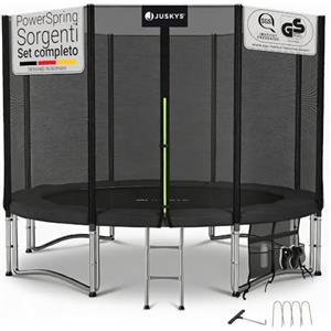 Juskys trampolino JumpMaster L Ø 305 cm - trampolino da giardino per esterni con rete di sicurezza, scala e ancoraggi al suolo, bordo imbottito, portata 150 kg
