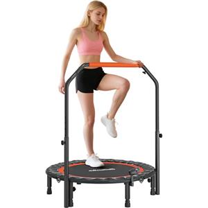 HOMCOM Trampolino Elastico Pieghevole Ø102 cm con Manubrio Regolabile 99-123cm, Trampolino da Fitness con Monitor LCD per Adulti, Tappeto Elastico per Esercizi Indoor, Nero