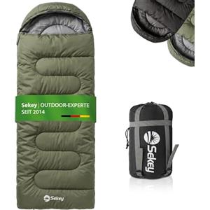 Sekey Sacco a Pelo Adulto, 3 Stagioni, 1,35 kg Sacco a Pelo Compatto e Ultraleggero, 2-in-1 Coperta, Cerniera Anti-impigliamento, 10-20°C, Ventilazione Piedi, Campeggio e Outdoor, 220x80 cm