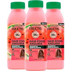 Garnier Fructis Hair Food Anguria Shampoo Rimpolpante Vegano per Capelli Fini Senza Siliconi Ingredienti di Origine Naturale - 3 Flaconi da 350ml