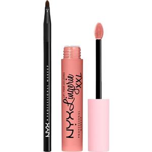 NYX Professional Makeup Lip Lingerie XXL Rossetto Liquido Matte 01 Undress'd No Transfer Formula Vegana Flacone da 4ml + Pennello Labbra Pro Brush Lip con Punta Sottile - Set da 2
