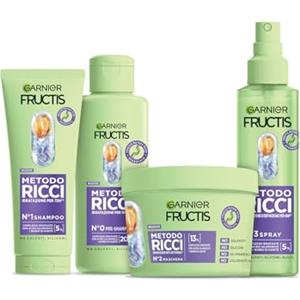 Garnier Set idratante per la cura dei capelli per tutti i ricci, ripara e rivitalizzata, con acidi grassi ialuronici e karité, pre-shampoo, shampoo, maschera per capelli, spray, 4 pezzi