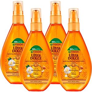 Garnier Ultra Dolce Olio di Argan per Capelli Trattamento Protettivo e Nutriente Formula Spray con Camelia ad Azione Illuminante Multi-Uso Oli Meravigliosi con Estratti Naturali - 4 Flaconi da 150ml