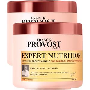 Franck Provost Expert Nutrition Maschera Professionale con Burro di Karitè Formula Senza Siliconi e Coloranti Per Capelli Secchi Texture Morbida e Cremosa - 2 Barattoli da 400ml ognuno