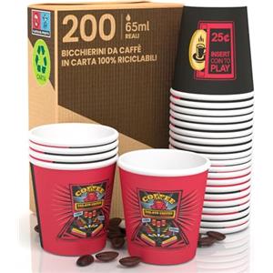 Eurocali 200 Bicchierini in Carta per caffè 65ml FlipperCUP Bicchieri Ecologici Biodegradabili e Monouso Piccoli Asporto Bevande Calde