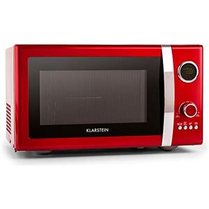 Klarstein Fine Dinesty Microonde 2-in-1 - Forno a microonde retrò con grill, Struttura in metallo, 23 L, 800 W 1000 W grill, Timer, 12 programmi, Display LCD, rosso
