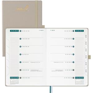 BEZEND Agenda 2026 2027 Settimanale A5 21 x 15,5 cm, 18 Mesi Diario Scuola con Doppio Orario da Lug.26 a Dic.27, Copertina Rigida in Pelle PU - Beige