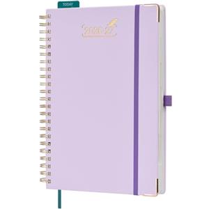 BEZEND Agenda 2026 2027 Giornaliera A4 Spirale, 12 Mesi da Ago.26 a Lug.27, Diario Scuola 28 x 22 cm con Angoli Protettivi Dorati, Intervalli di 30 Minuti, Copertina Rigida Pelle PU, Lila