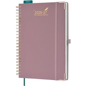 BEZEND Agenda 2026 2027 Giornaliera A4 Spirale, 12 Mesi da Ago.26 a Lug.27, Diario Scuola 28 x 22 cm con Angoli Protettivi Dorati, Intervalli di 30 Minuti, Copertina Rigida Pelle PU, Rosa