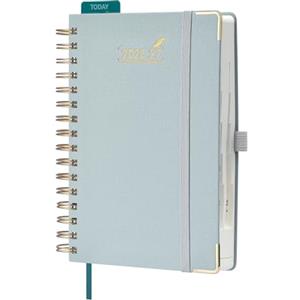 BEZEND Agenda 2026 2027 Giornaliera A5 Spirale, 12 Mesi da Ago.26 a Lug.27, Diario Scuola 21 x 15,5 cm con Angoli Protettivi Dorati, Intervalli di 30 Minuti, Copertina Rigida Pelle PU, Grigio-blu